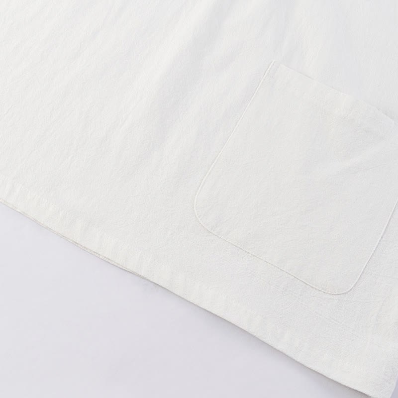 Casual 2Pcs Pure Color Half Button Design Shirt Drawstring Pants Men's Cotton Linen Meditation Cloth Set With Pockets