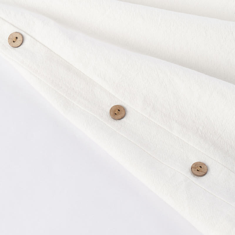 Casual 2Pcs Pure Color Half Button Design Shirt Drawstring Pants Men's Cotton Linen Meditation Cloth Set With Pockets