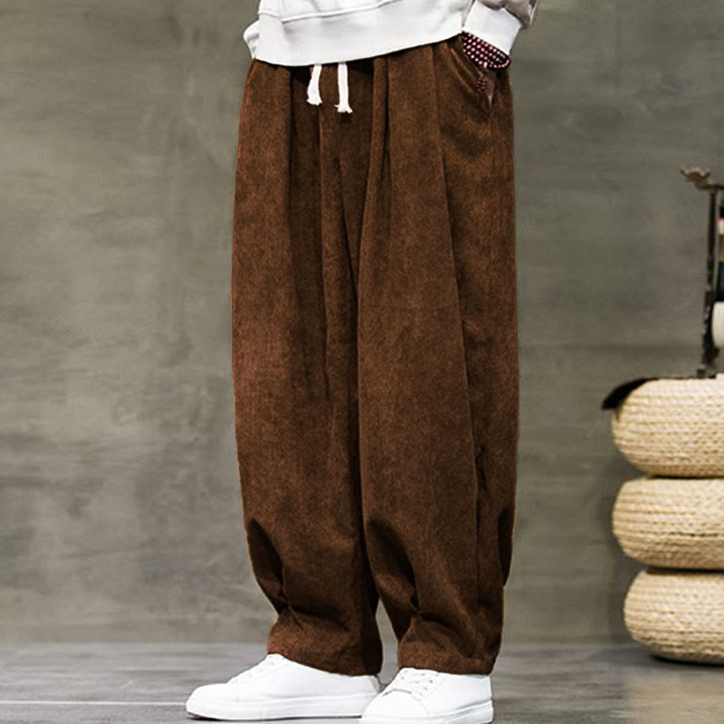 Casual Plain Cotton Bloomer Men's Pants With Pockets