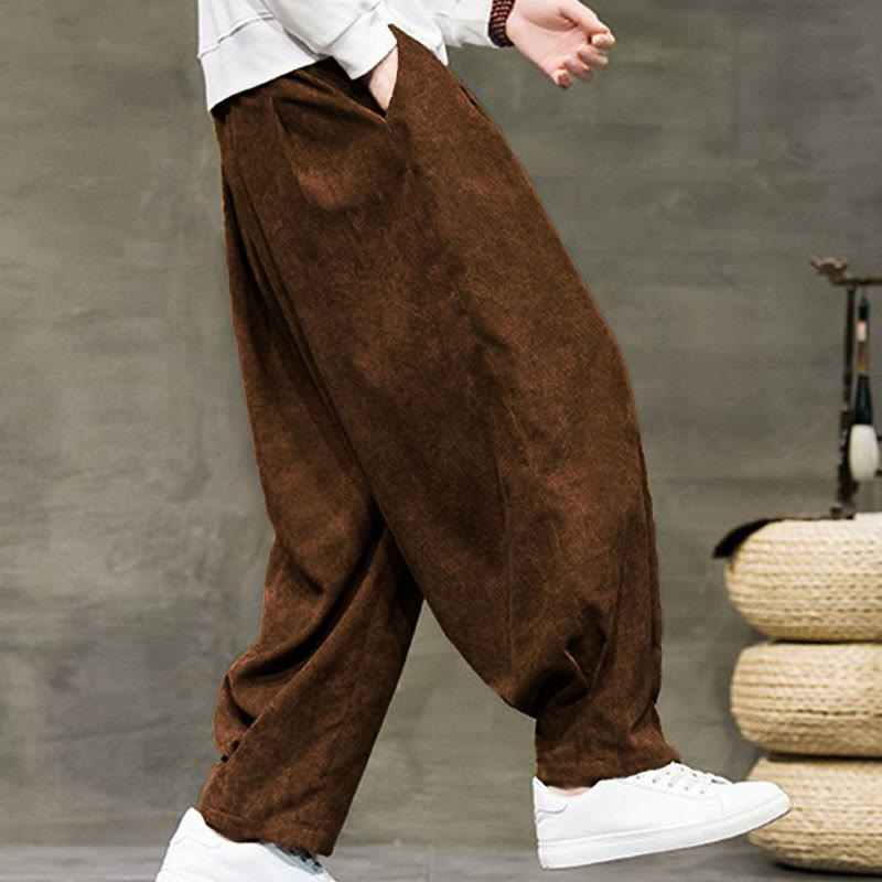 Casual Plain Cotton Bloomer Men's Pants With Pockets