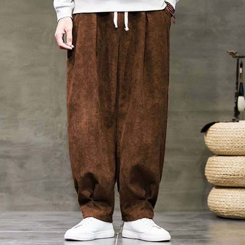 Casual Plain Cotton Bloomer Men's Pants With Pockets