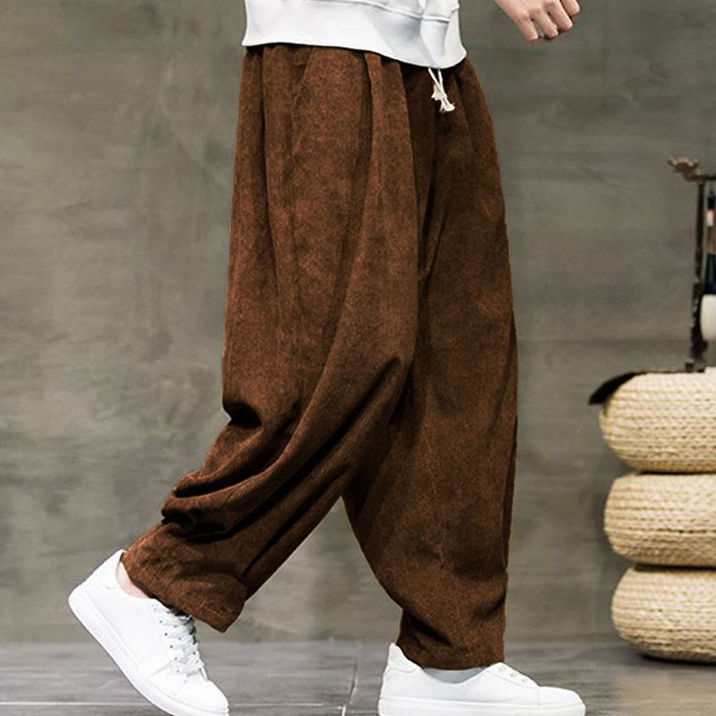 Casual Plain Cotton Bloomer Men's Pants With Pockets