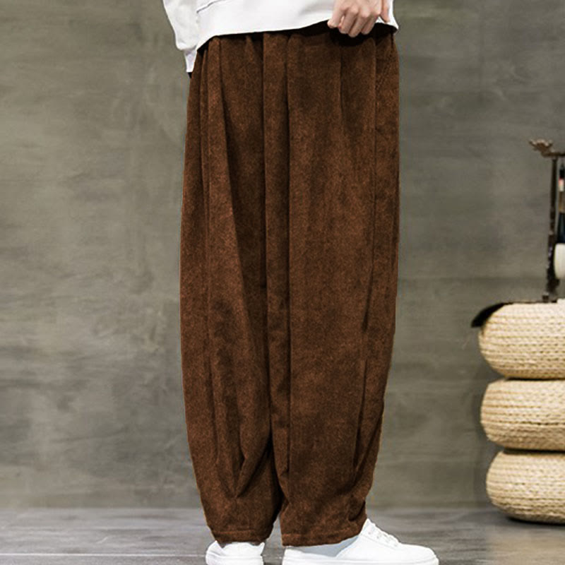 Casual Plain Cotton Bloomer Men's Pants With Pockets