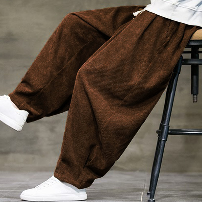 Casual Plain Cotton Bloomer Men's Pants With Pockets