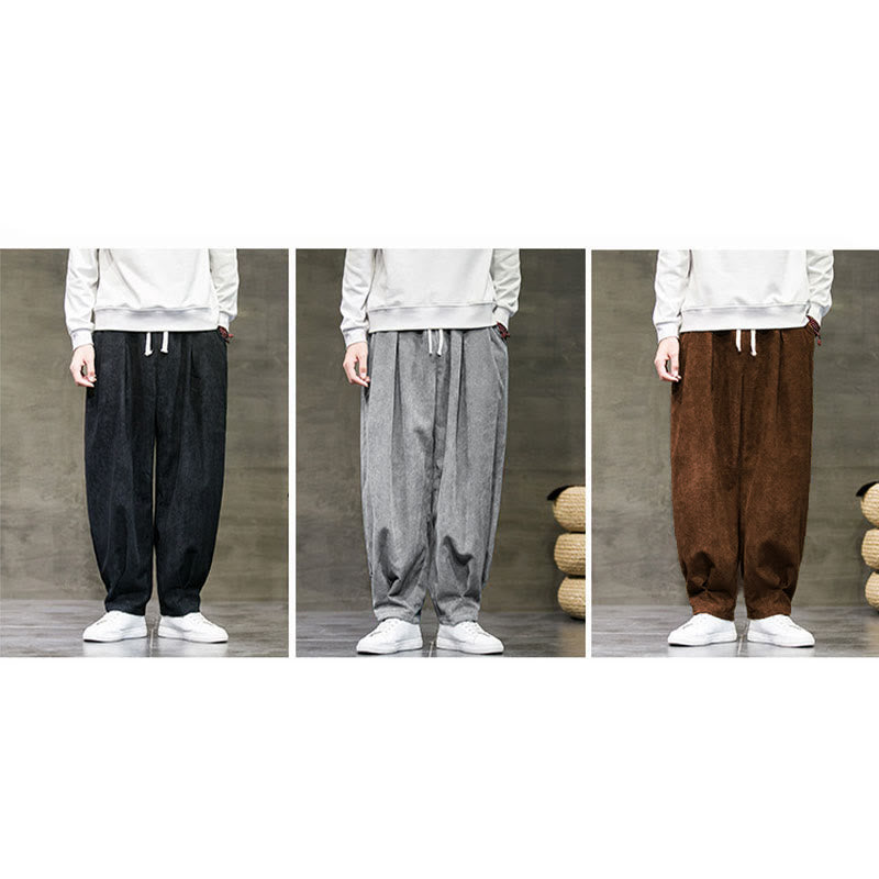 Casual Plain Cotton Bloomer Men's Pants With Pockets
