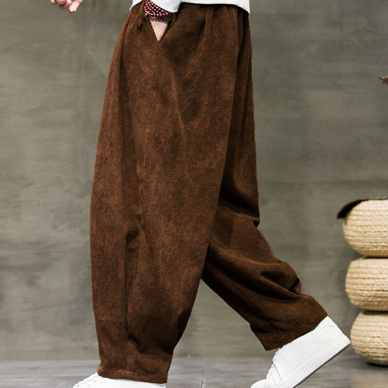 Casual Plain Cotton Bloomer Men's Pants With Pockets