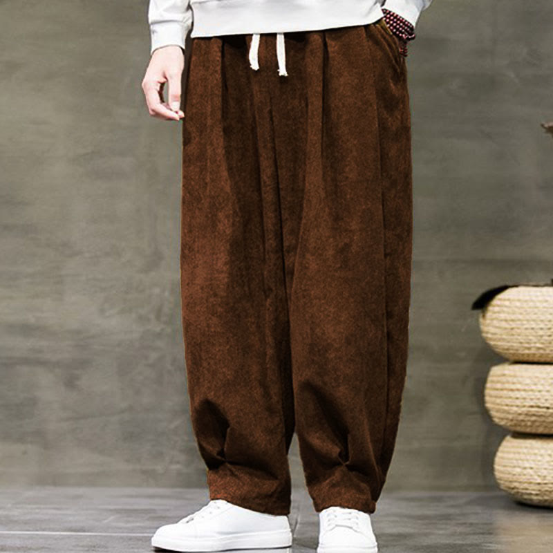 Casual Plain Cotton Bloomer Men's Pants With Pockets