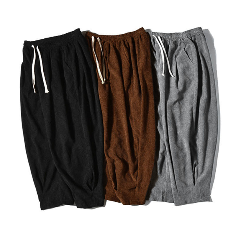 Casual Plain Cotton Bloomer Men's Pants With Pockets