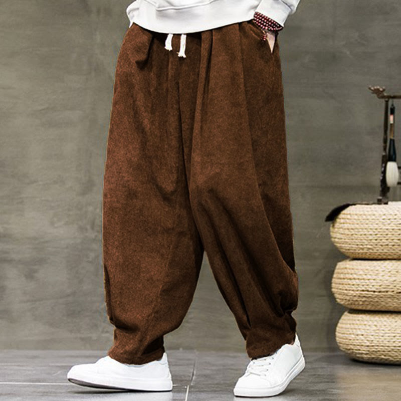Casual Plain Cotton Bloomer Men's Pants With Pockets