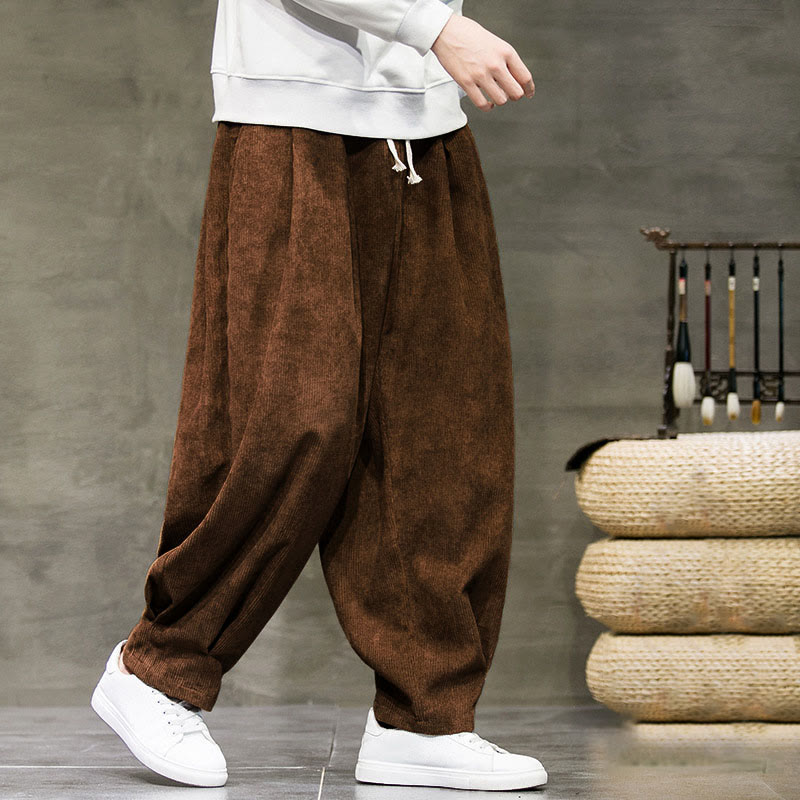 Casual Plain Cotton Bloomer Men's Pants With Pockets
