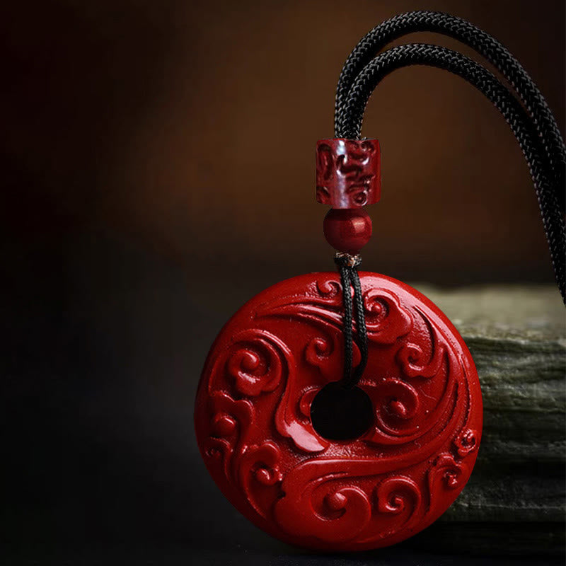 Natural Cinnabar Lotus Peace Buckle Blessing Necklace String Pendant