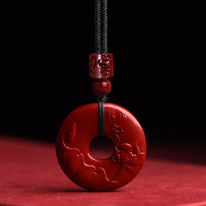 Natural Cinnabar Lotus Peace Buckle Blessing Necklace String Pendant