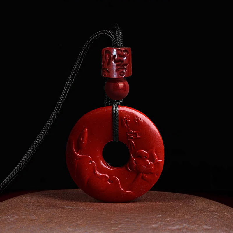 Natural Cinnabar Lotus Peace Buckle Blessing Necklace String Pendant