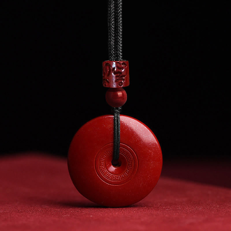 Natural Cinnabar Lotus Peace Buckle Blessing Necklace String Pendant