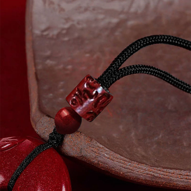 Natural Cinnabar Lotus Peace Buckle Blessing Necklace String Pendant