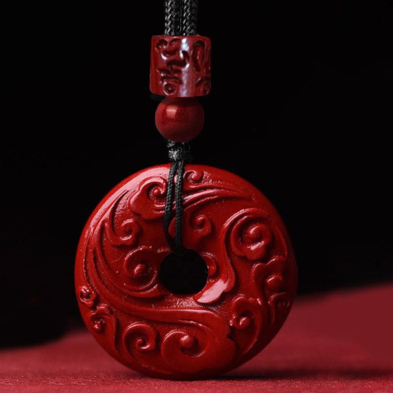 Natural Cinnabar Lotus Peace Buckle Blessing Necklace String Pendant