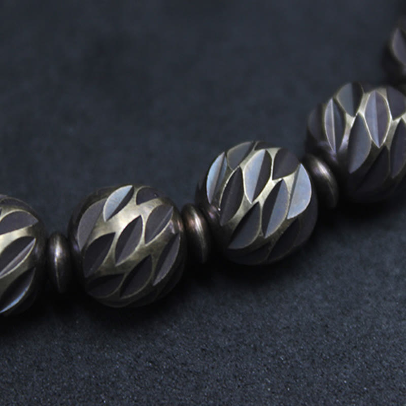 Vintage Distressed Knife Carving Pattern Copper Brass Beads Wealth Bracelet