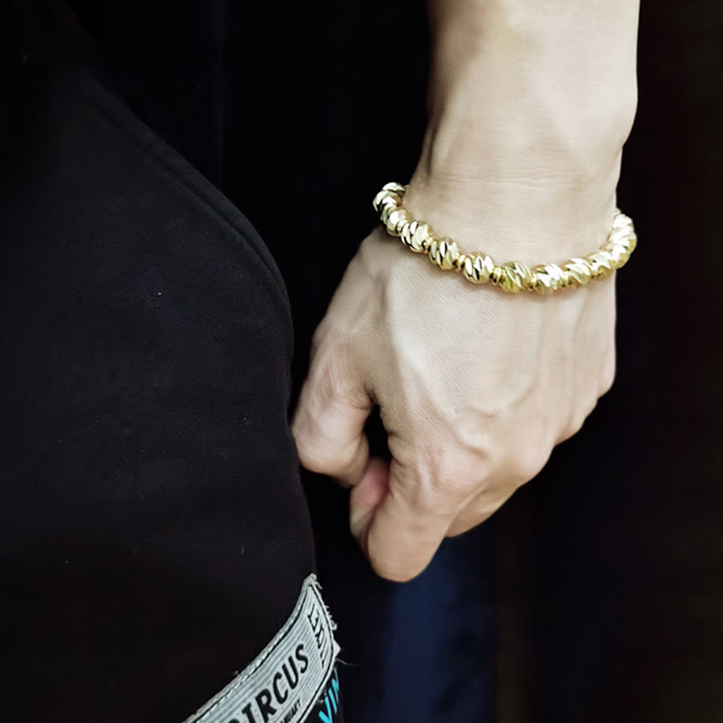 Vintage Distressed Knife Carving Pattern Copper Brass Beads Wealth Bracelet