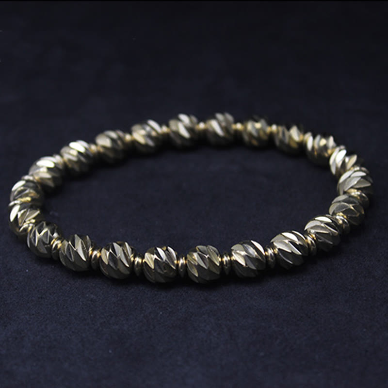 Vintage Distressed Knife Carving Pattern Copper Brass Beads Wealth Bracelet