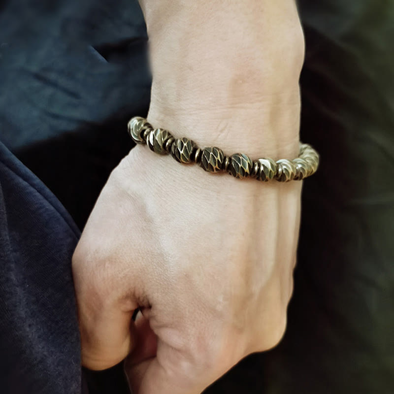 Vintage Distressed Knife Carving Pattern Copper Brass Beads Wealth Bracelet