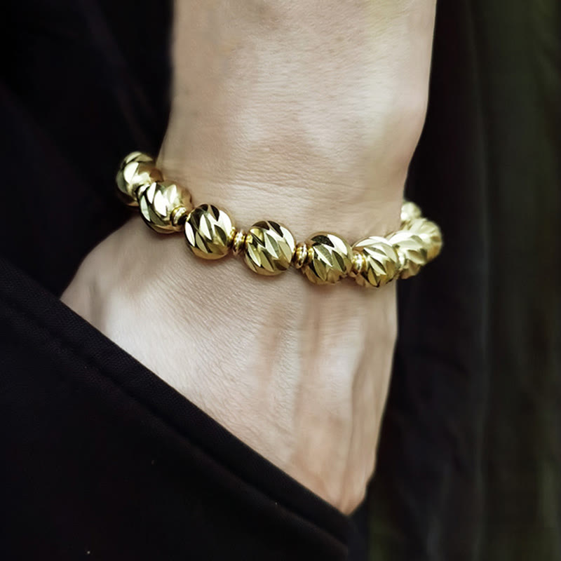 Vintage Distressed Knife Carving Pattern Copper Brass Beads Wealth Bracelet