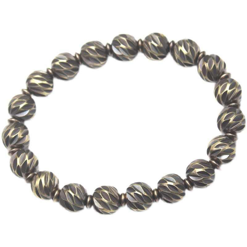 Vintage Distressed Knife Carving Pattern Copper Brass Beads Wealth Bracelet