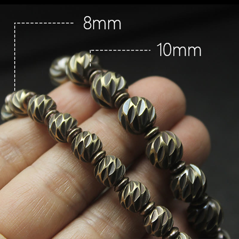 Vintage Distressed Knife Carving Pattern Copper Brass Beads Wealth Bracelet