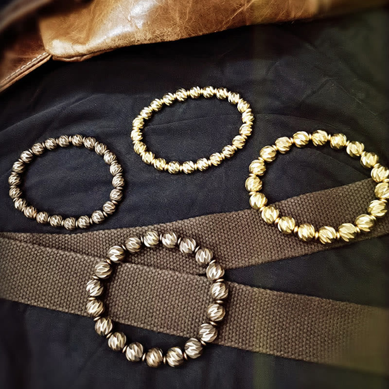 Vintage Distressed Knife Carving Pattern Copper Brass Beads Wealth Bracelet