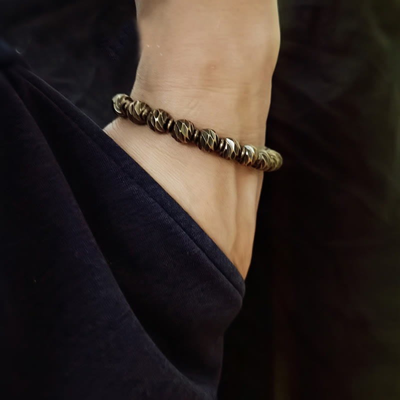 Vintage Distressed Knife Carving Pattern Copper Brass Beads Wealth Bracelet