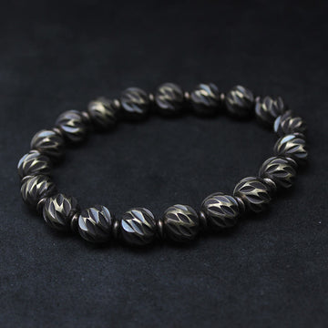 Vintage Distressed Knife Carving Pattern Copper Brass Beads Wealth Bracelet