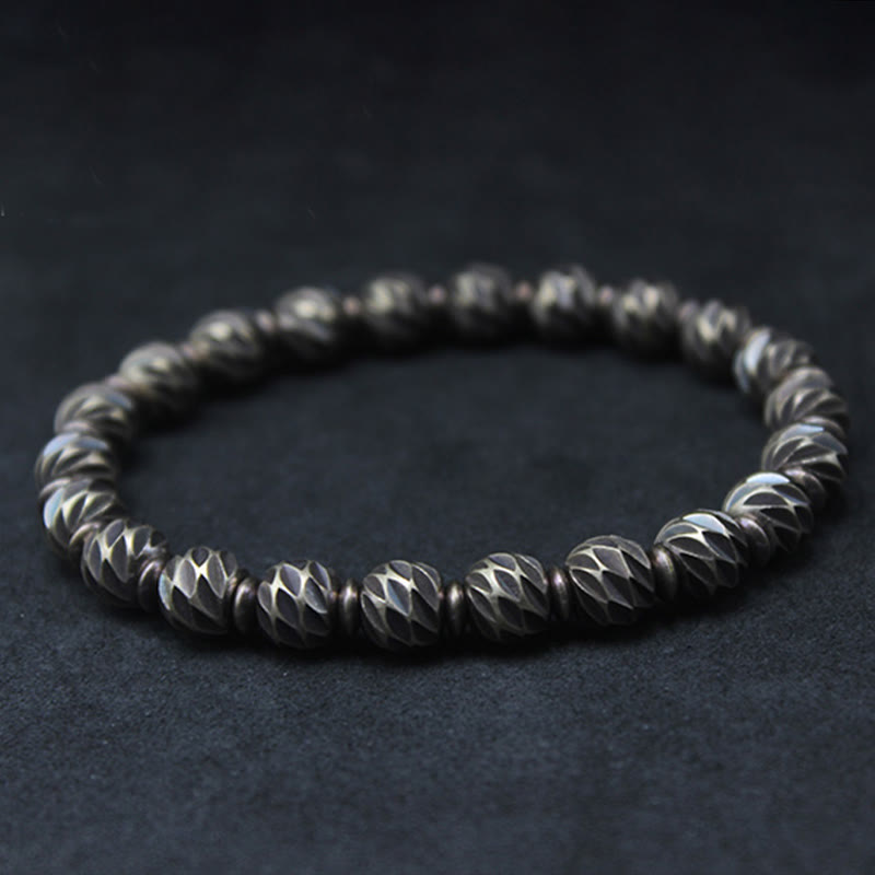 Vintage Distressed Knife Carving Pattern Copper Brass Beads Wealth Bracelet