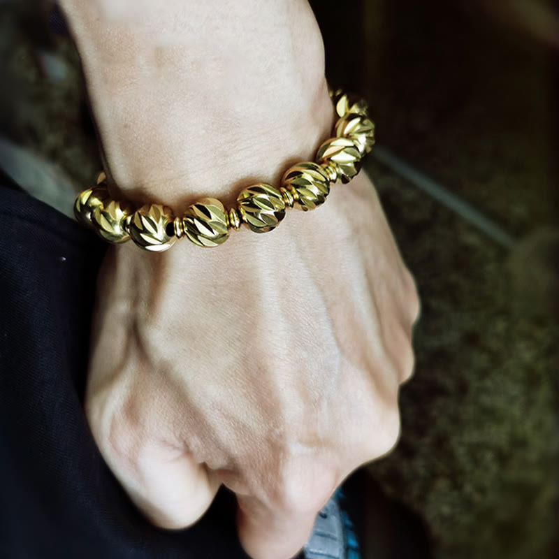 Vintage Distressed Knife Carving Pattern Copper Brass Beads Wealth Bracelet
