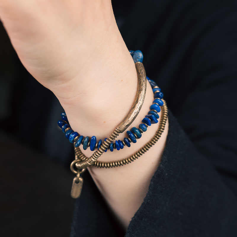Irregular Shape Triple Wrap Lazurite Balance Bracelet