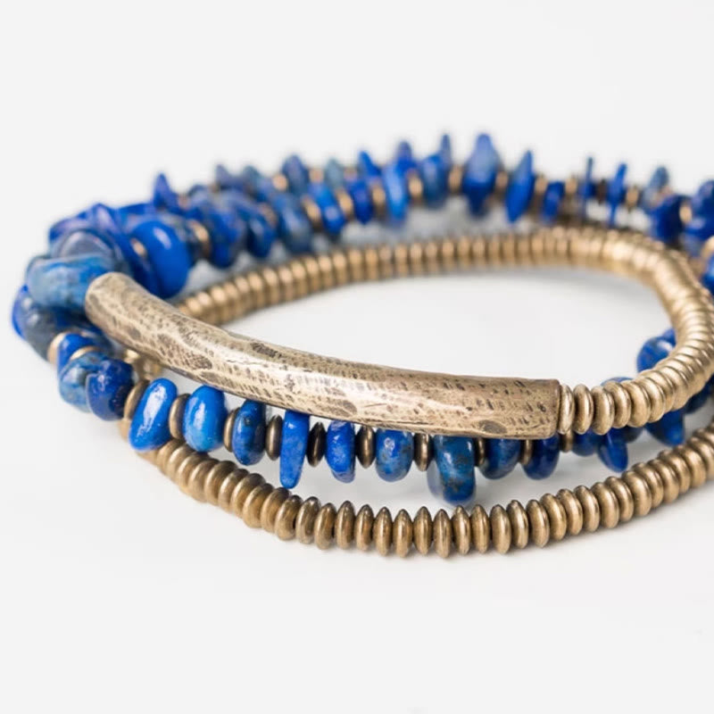 Irregular Shape Triple Wrap Lazurite Balance Bracelet