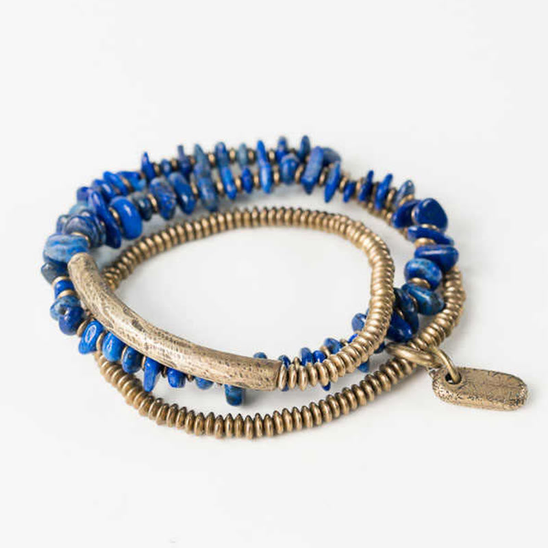 Irregular Shape Triple Wrap Lazurite Balance Bracelet