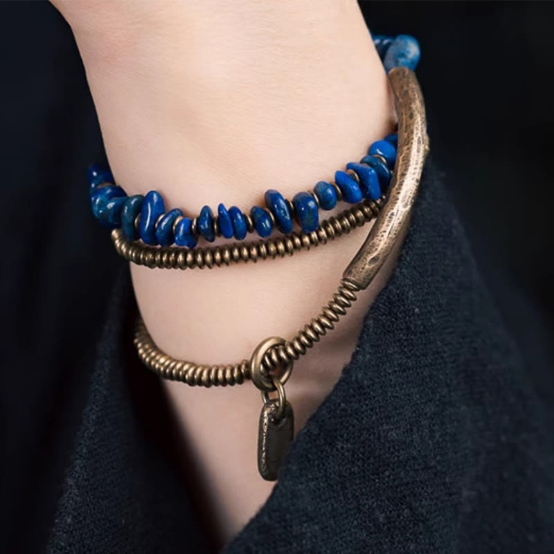 Irregular Shape Triple Wrap Lazurite Balance Bracelet
