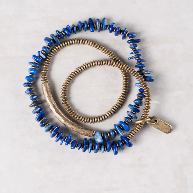 Irregular Shape Triple Wrap Lazurite Balance Bracelet