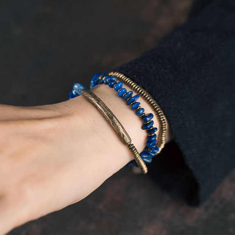 Irregular Shape Triple Wrap Lazurite Balance Bracelet
