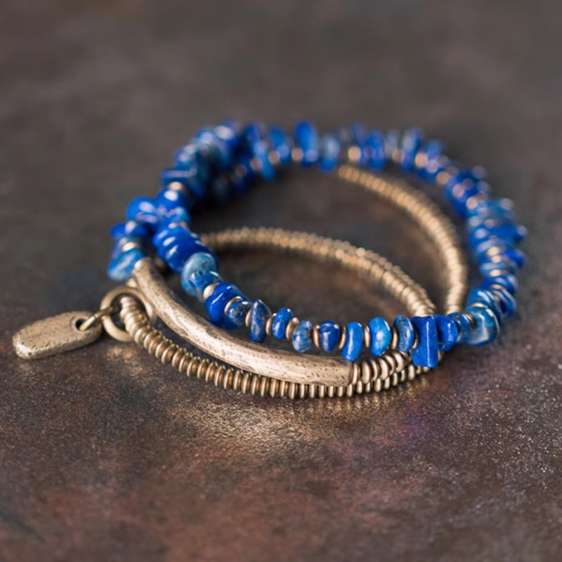 Irregular Shape Triple Wrap Lazurite Balance Bracelet