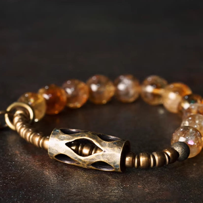 Daily Retro 10mm Citrine Beads with Brass and Copper Accents Bracelet
