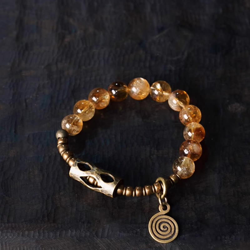 Daily Retro 10mm Citrine Beads with Brass and Copper Accents Bracelet