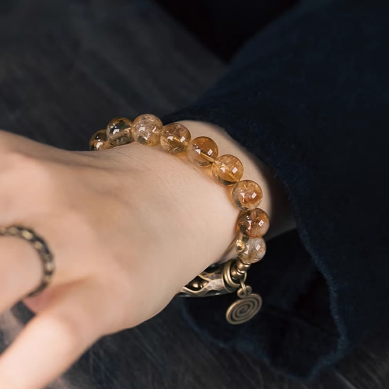 Daily Retro 10mm Citrine Beads with Brass and Copper Accents Bracelet