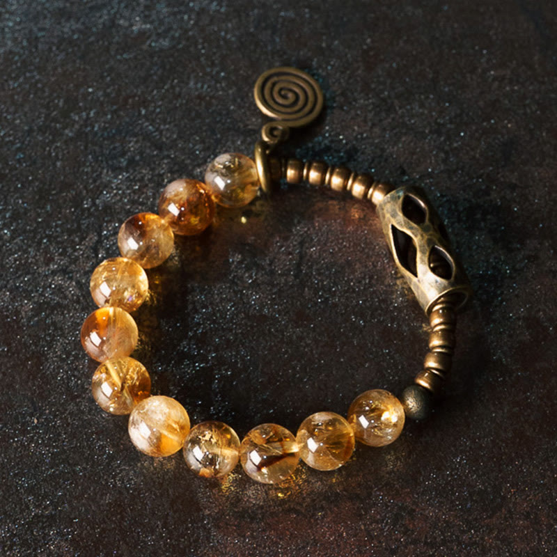 Daily Retro 10mm Citrine Beads with Brass and Copper Accents Bracelet