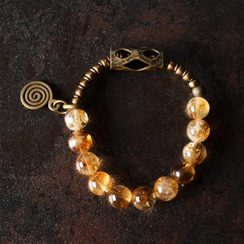 Daily Retro 10mm Citrine Beads with Brass and Copper Accents Bracelet