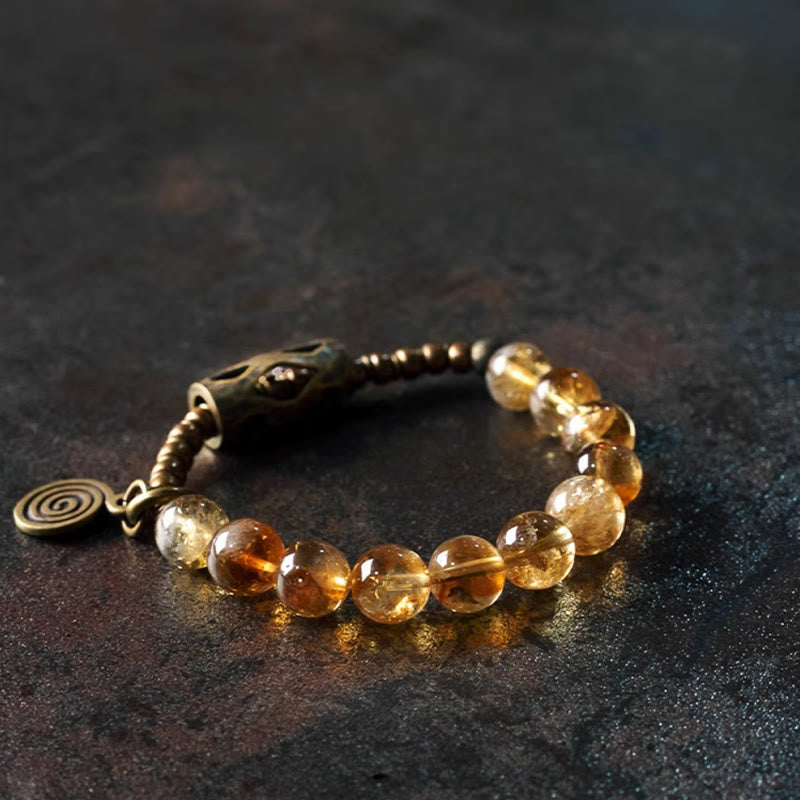 Daily Retro 10mm Citrine Beads with Brass and Copper Accents Bracelet