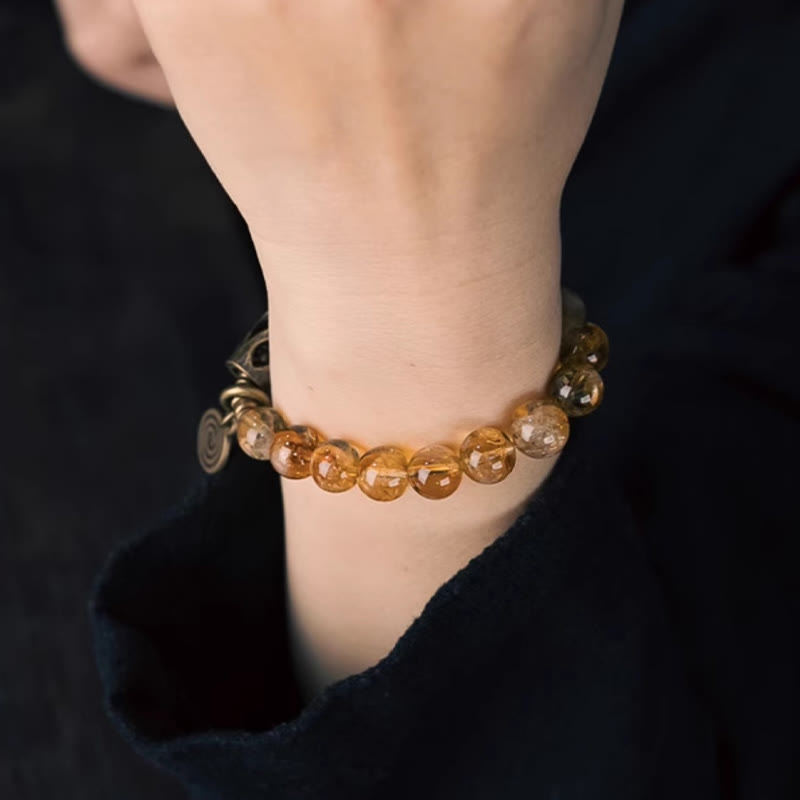 Daily Retro 10mm Citrine Beads with Brass and Copper Accents Bracelet