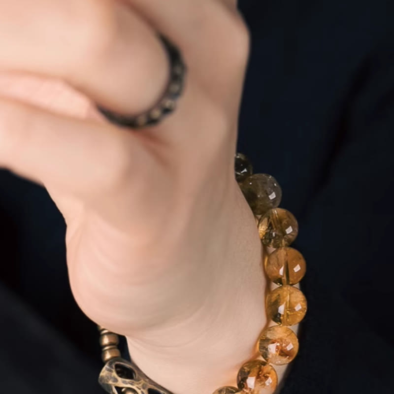 Daily Retro 10mm Citrine Beads with Brass and Copper Accents Bracelet