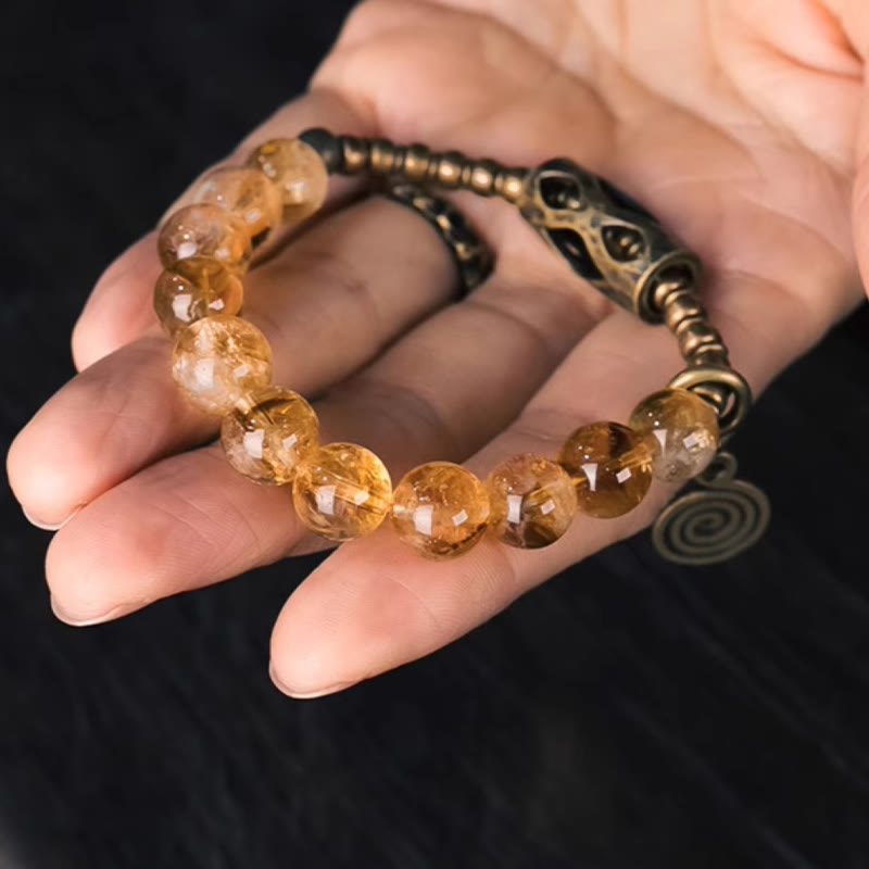 Daily Retro 10mm Citrine Beads with Brass and Copper Accents Bracelet