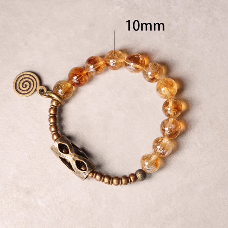 Daily Retro 10mm Citrine Beads with Brass and Copper Accents Bracelet