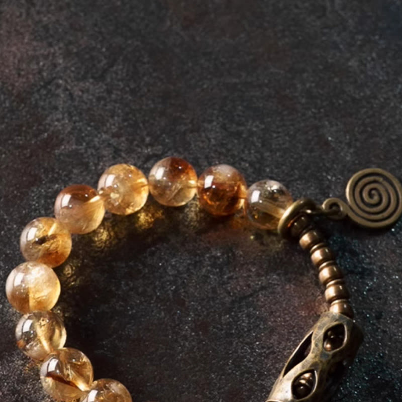 Daily Retro 10mm Citrine Beads with Brass and Copper Accents Bracelet